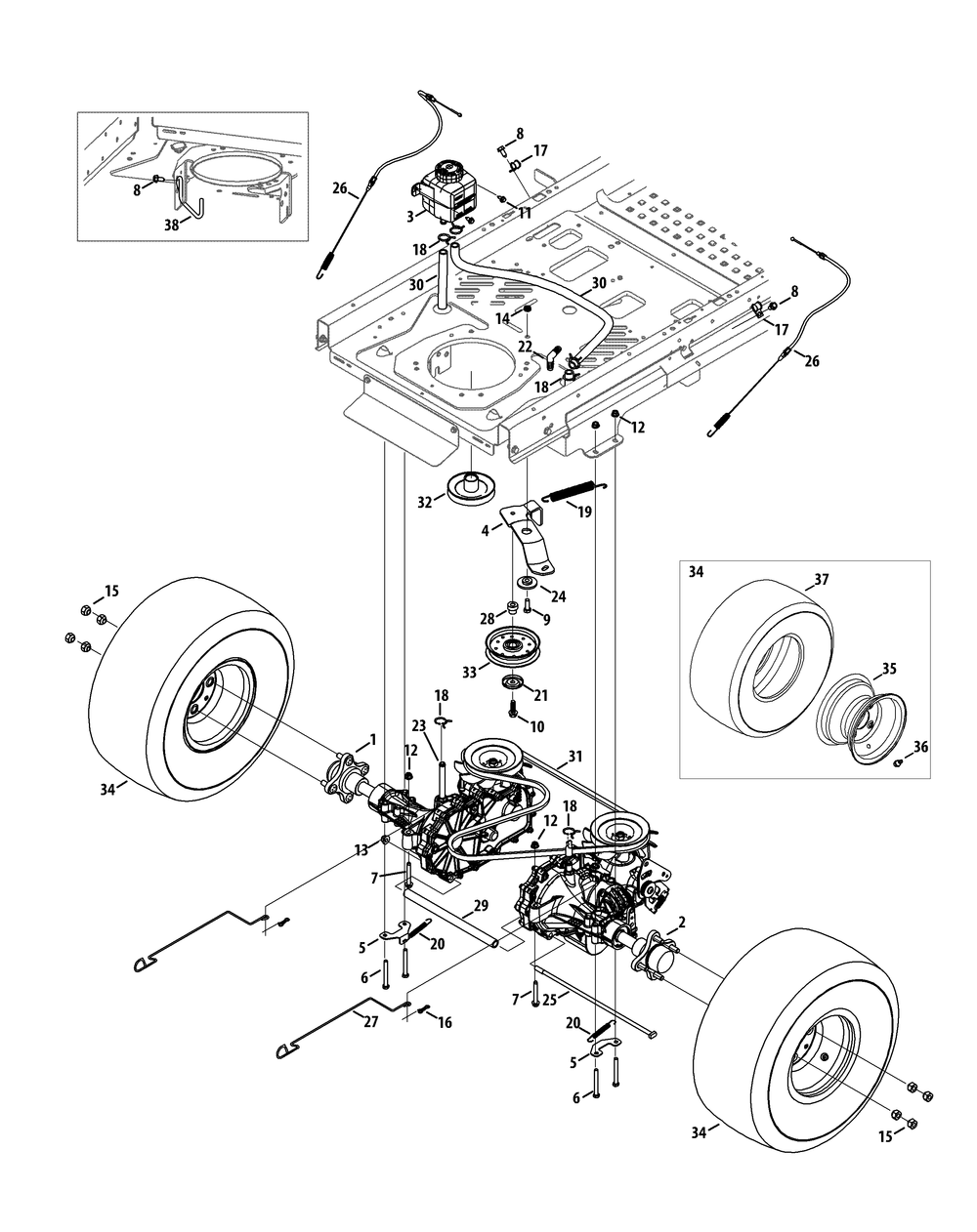 Drive System Diagram and Parts List for Z-FORCEL60 (17ASDALD010)(2014) Cub Cadet Lawn Tractor
